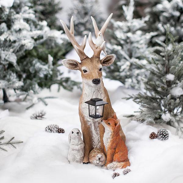 plow & hearth Deer and Friends Solar Statue