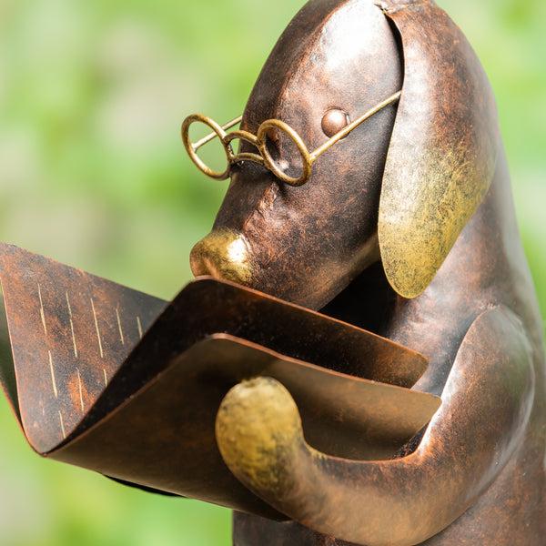 Plow & Hearth Dog Reading A Book Metal Garden Statue