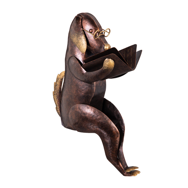 Plow & Hearth Dog Reading A Book Metal Garden Statue