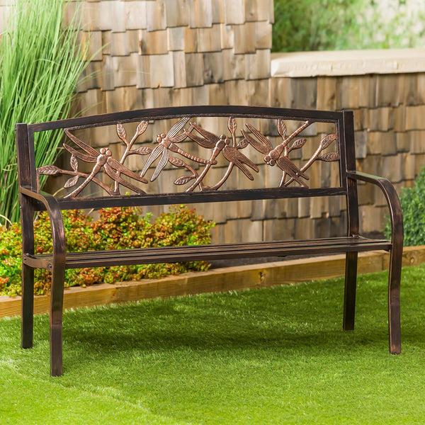 plow & hearth Dragonfly Metal Garden Bench Bronze