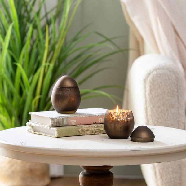 plow & hearth Egg Shape Mercury Glass Candle Cocoa