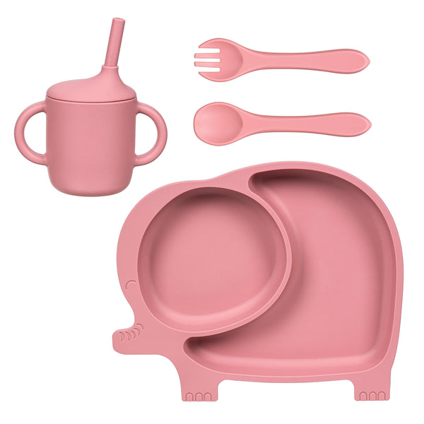 Plow & Hearth Elephant Silicone Baby Feeding Set