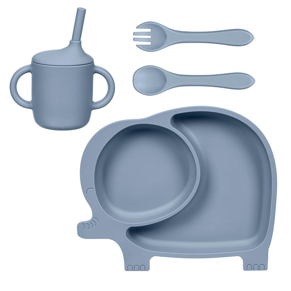 Plow & Hearth Elephant Silicone Baby Feeding Set