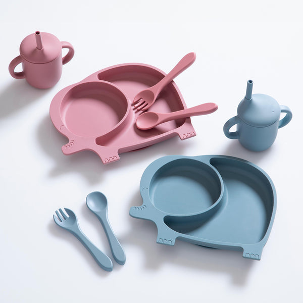 plow & hearth Elephant Silicone Baby Feeding Set