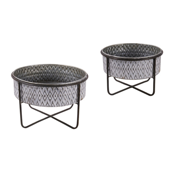 Plow & Hearth Embossed Metal Planters Set Of 2