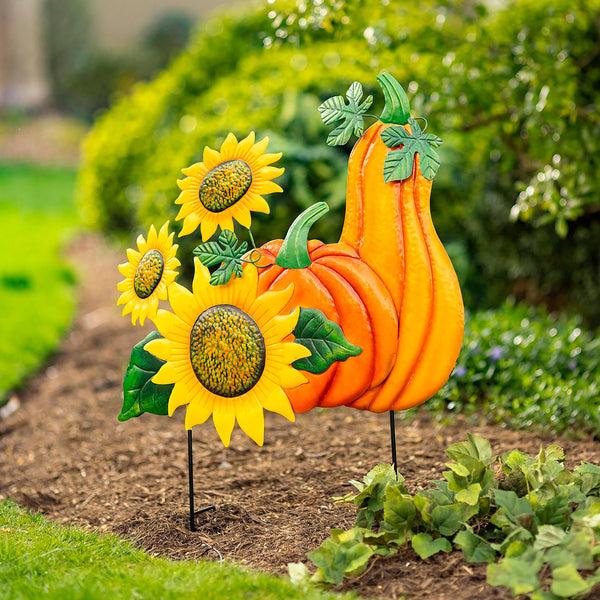 plow & hearth Embossed Pumpkin Sunflower Stake