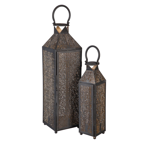 Plow & Hearth Etched Metal Candle Lanterns Set Of 2