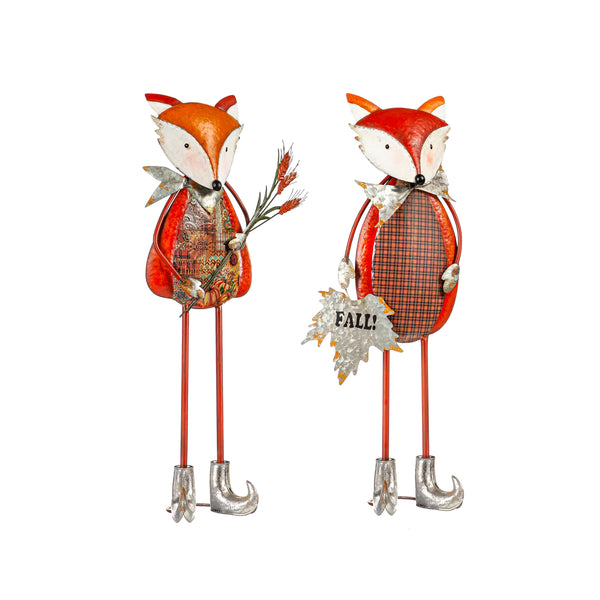 Plow & Hearth Fall Fox Metal Statuary Set Of 2