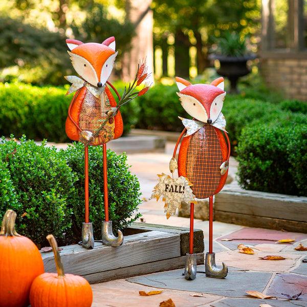 plow & hearth Fall Fox Metal Statuary Set of 2