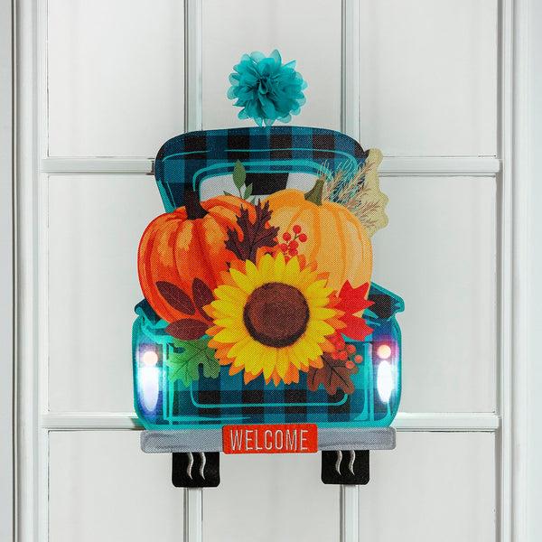 plow & hearth Fall Plaid Truck Lighted Window Décor