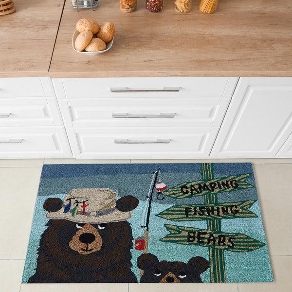 Plow & Hearth Fishing Bears Indoor/Outdoor Rug