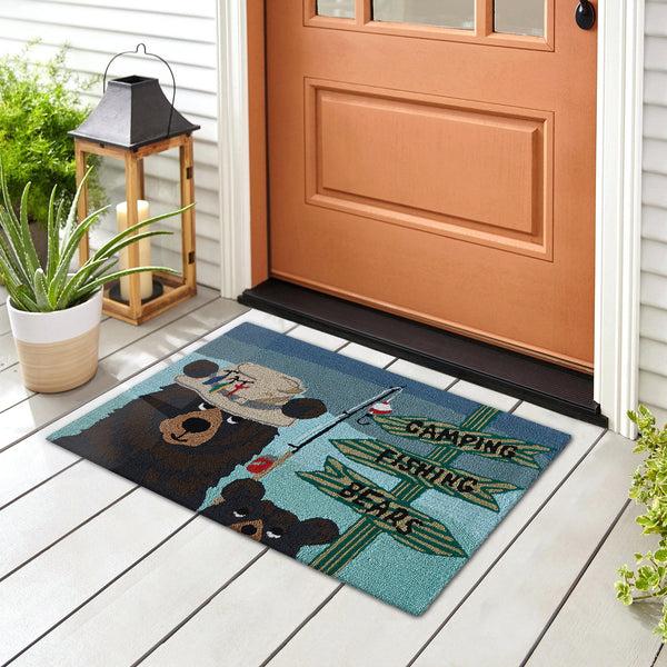 plow & hearth Fishing Bears Indoor/Outdoor Rug