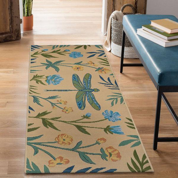 Plow & Hearth Floral Dragonfly Indoor/Outdoor Rug