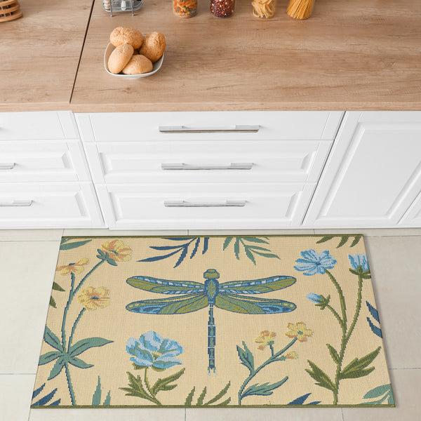 Plow & Hearth Floral Dragonfly Indoor/Outdoor Rug