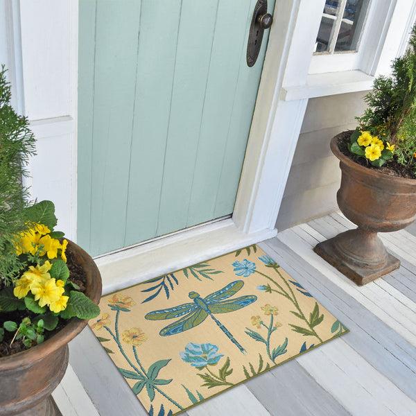 plow & hearth Floral Dragonfly Indoor/Outdoor Rug