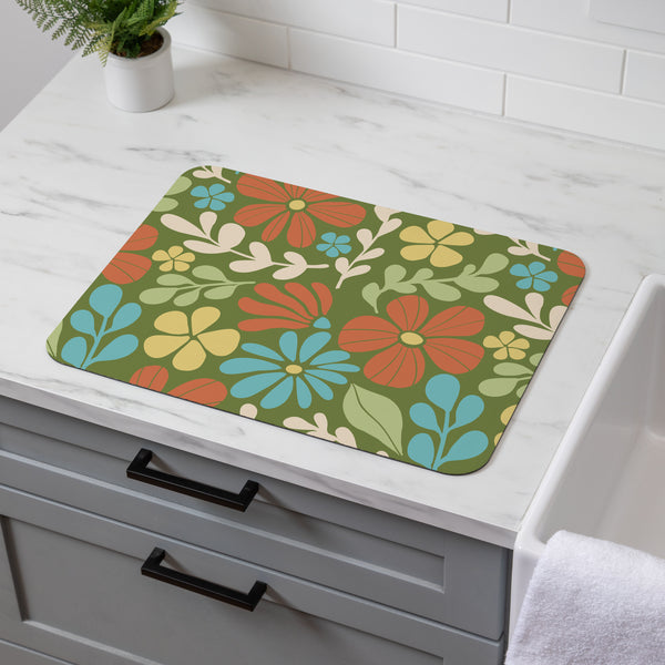 plow & hearth Floral Mod Drying Mat Ditsy 20"x15"