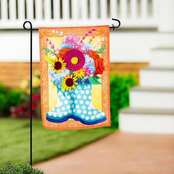plow & hearth Floral Rain Boots Applique Garden Flag
