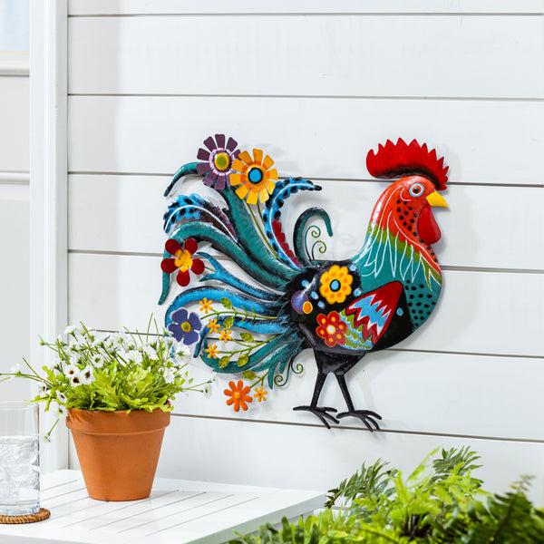 Plow & Hearth Floral Rooster Recycled Metal Wall Art