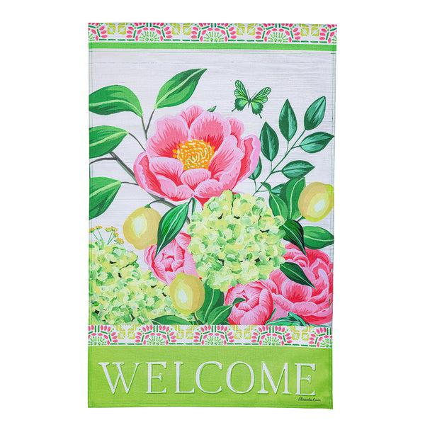 Plow & Hearth Floral Welcome Burlap House Flag