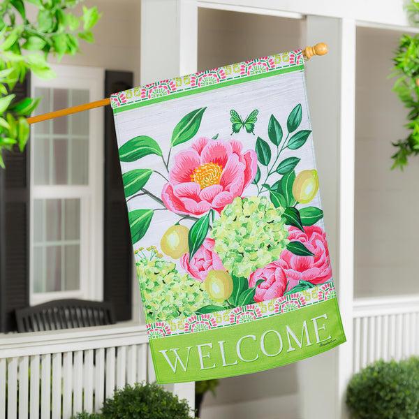 plow & hearth Floral Welcome Burlap House Flag