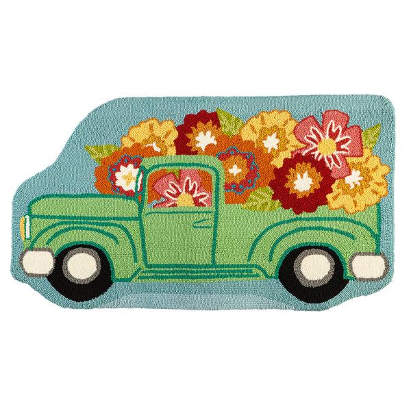 plow & hearth Flower Truck Shaped Hooked Rug