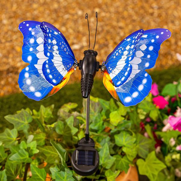 plow & hearth Flutterfly Solar Garden Stake Blue