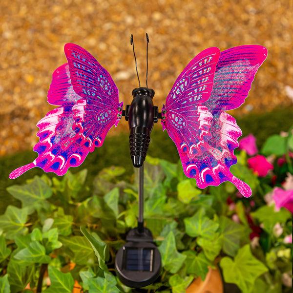 plow & hearth Flutterfly Solar Garden Stake Pink