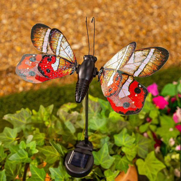 plow & hearth Flutterfly Solar Garden Stake Red