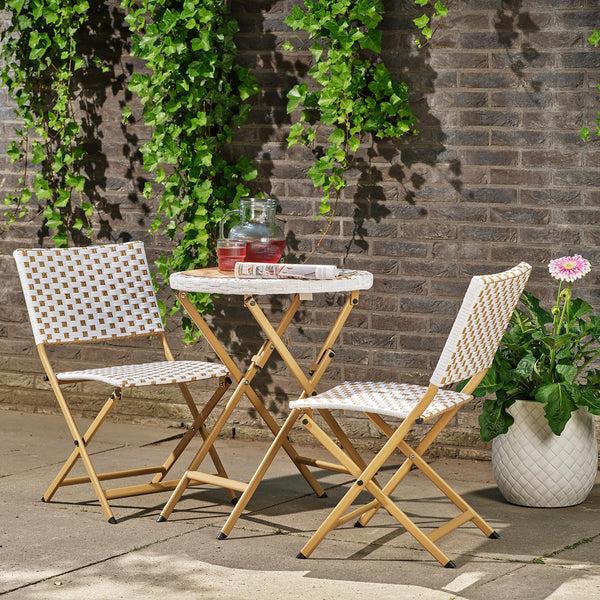 Plow & Hearth Folding Wicker 3-Piece Bistro Set