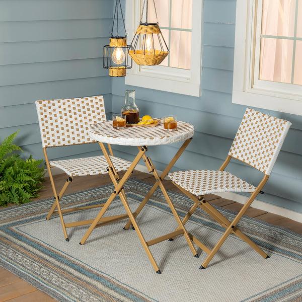 plow & hearth Folding Wicker 3-Piece Bistro Set