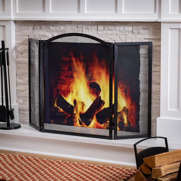 plow & hearth Fortuna Tri-Fold Fireplace Screen