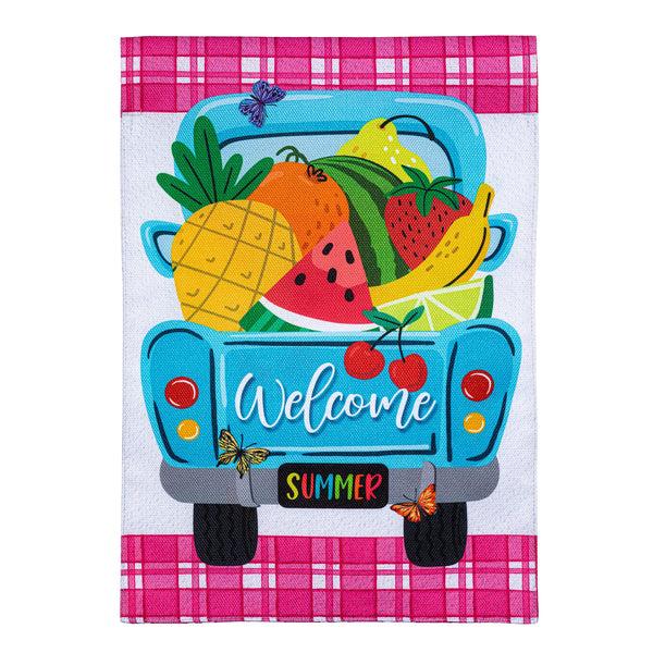 Plow & Hearth Fruity Truck Burlap Garden Flag
