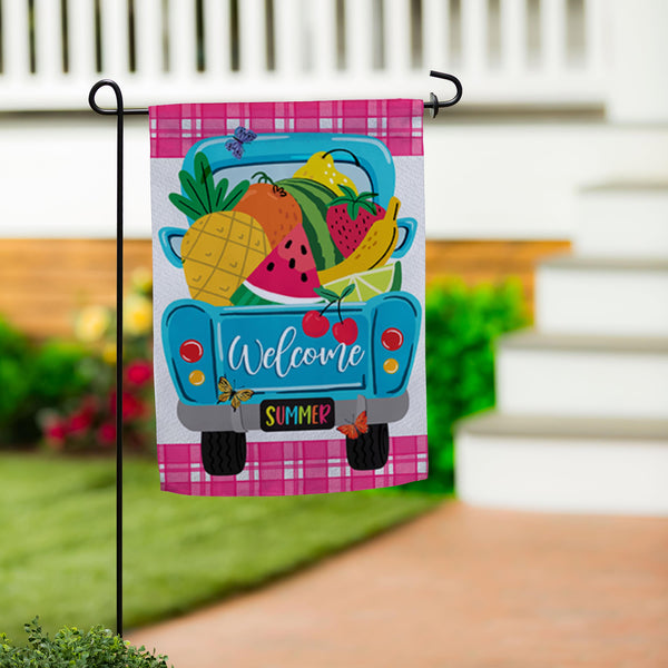 Plow & Hearth Fruity Truck Burlap Garden Flag