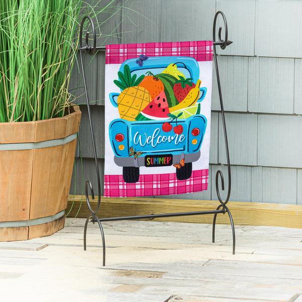 plow & hearth Fruity Truck Burlap Garden Flag