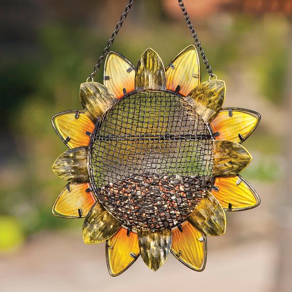 plow & hearth Glass and Metal Sunflower Bird Feeder
