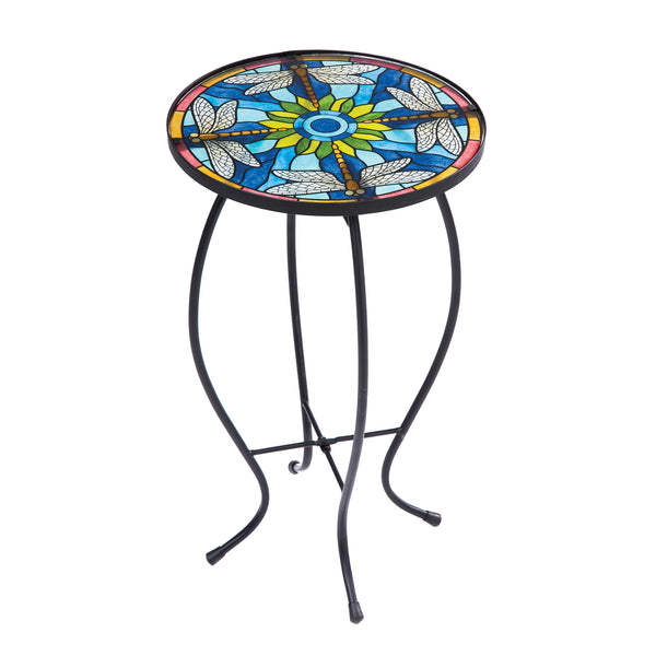 Plow & Hearth Glass Table Tiffany Inspired Dragonfly