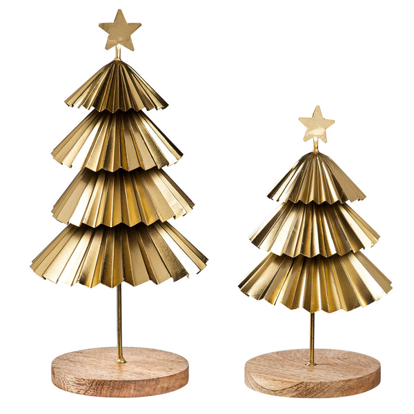 plow & hearth Gold Tiered Christmas Trees Set of 2