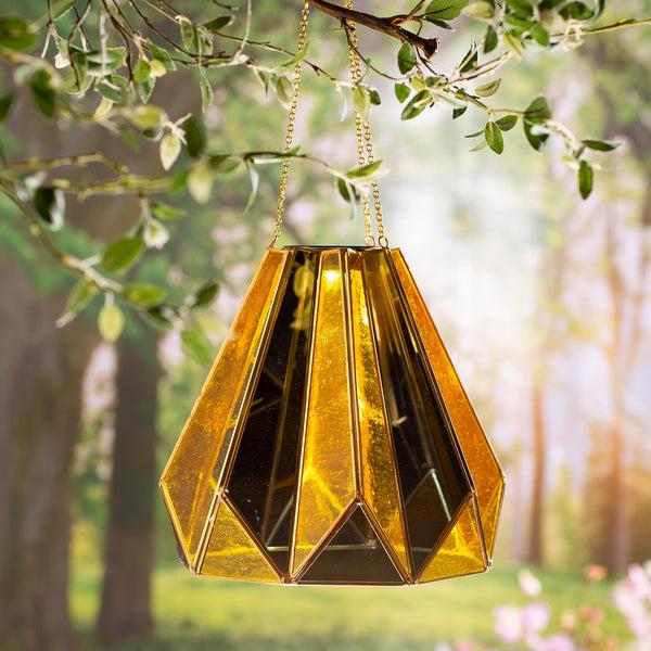 plow & hearth Golden Glass Hanging Solar Light