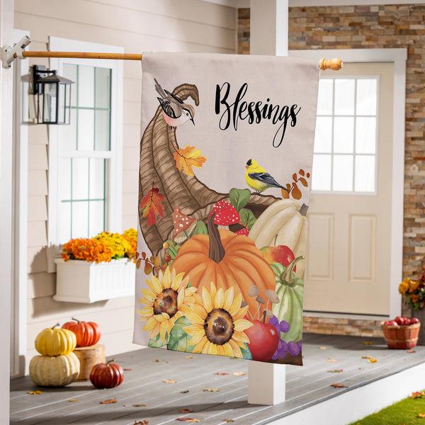 Plow & Hearth Grateful Cornucopia Suede House Flag