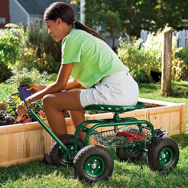 Plow & Hearth Green Rolling Scoot-N-Do Garden Seat