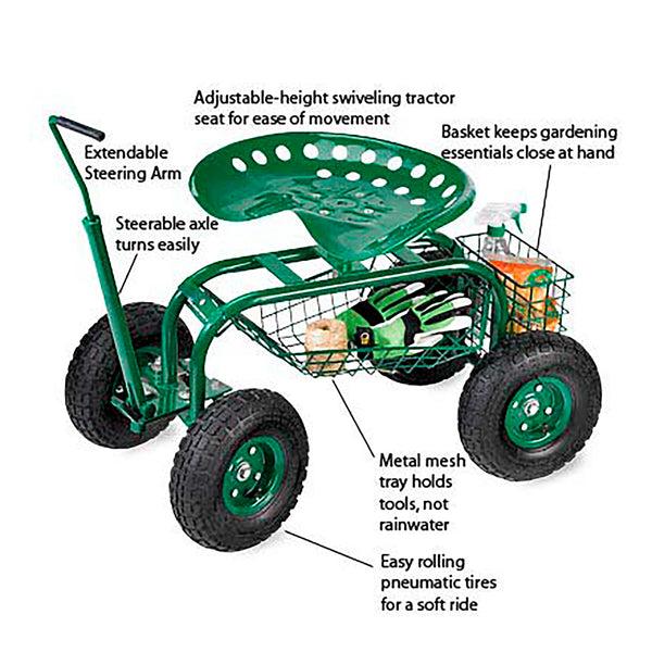 Plow & Hearth Green Rolling Scoot-N-Do Garden Seat