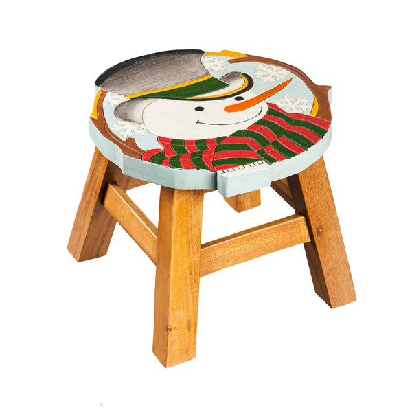 Plow & Hearth Hand-Carved Wood Snowman Footstool