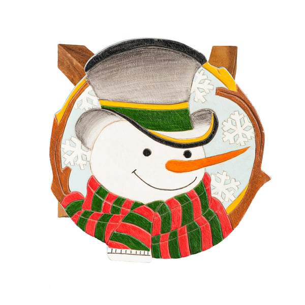 Plow & Hearth Hand-Carved Wood Snowman Footstool