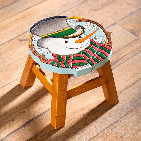 plow & hearth Hand-Carved Wood Snowman Footstool