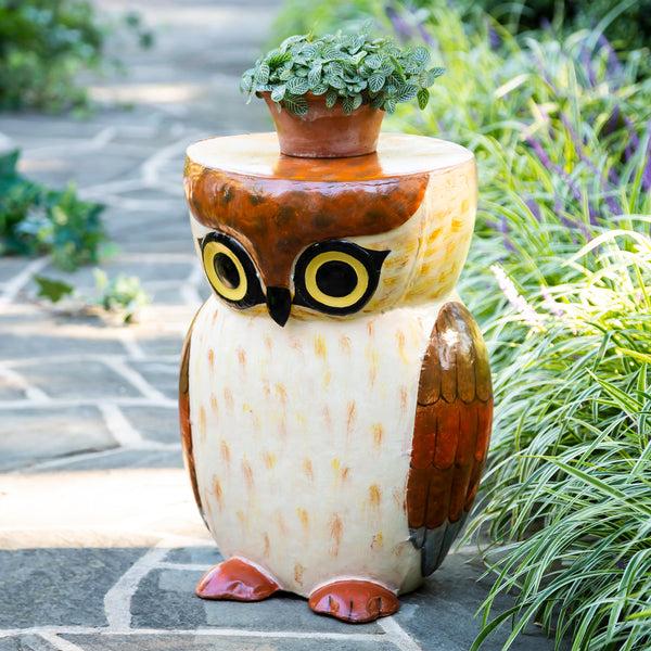 plow & hearth Handmade Owl Metal Side Table