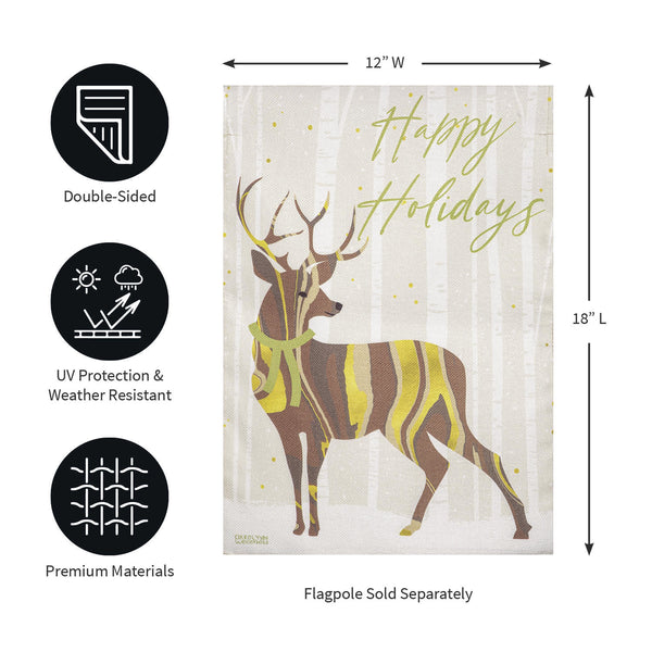 Plow & Hearth Happy Holidays Deer Burlap Garden Flag