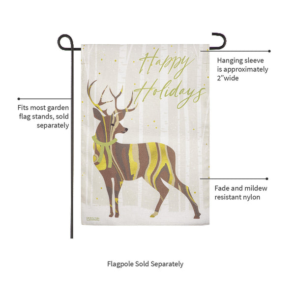 Plow & Hearth Happy Holidays Deer Burlap Garden Flag