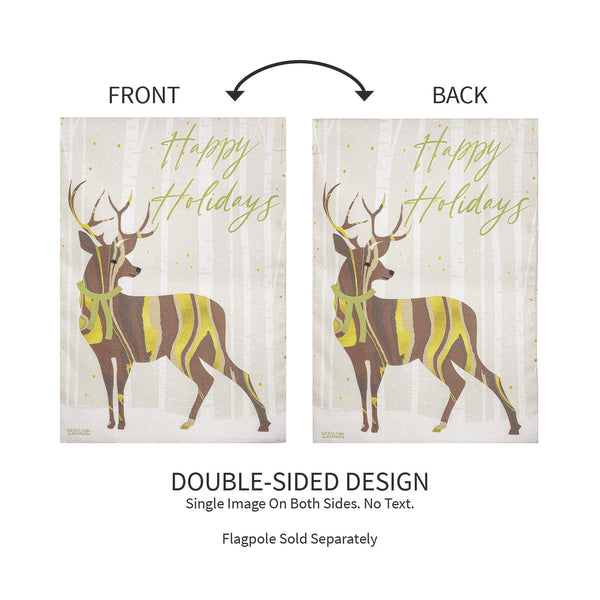 Plow & Hearth Happy Holidays Deer Burlap Garden Flag