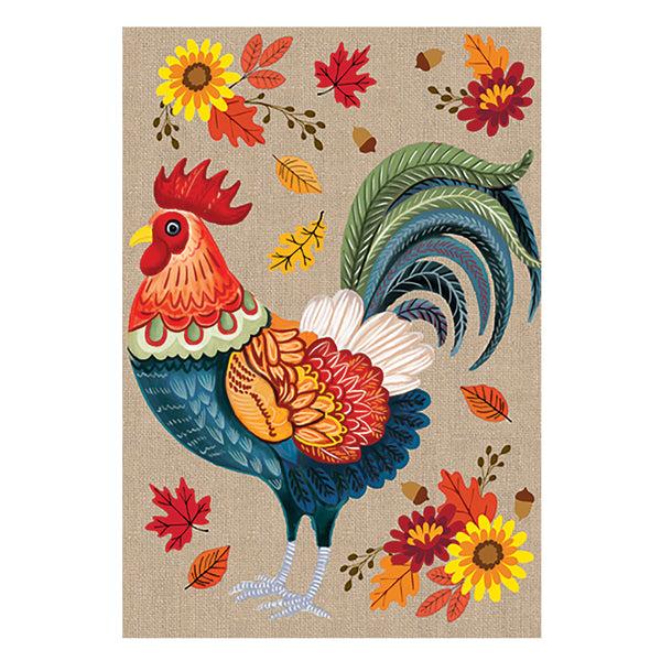 Plow & Hearth Harvest Rooster Burlap Garden Flag