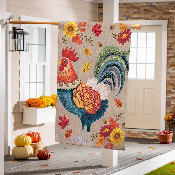 plow & hearth Harvest Rooster Burlap House Flag